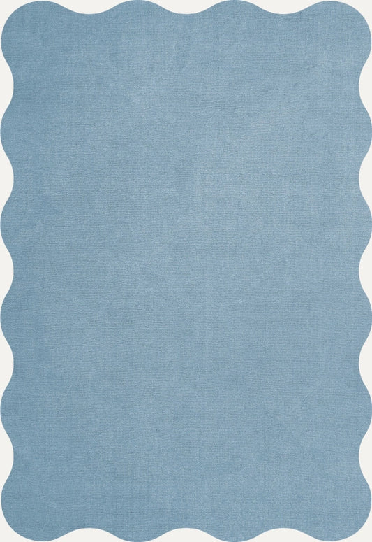 Vloerkleed Layered Scallop Wool Rug Soft Blue